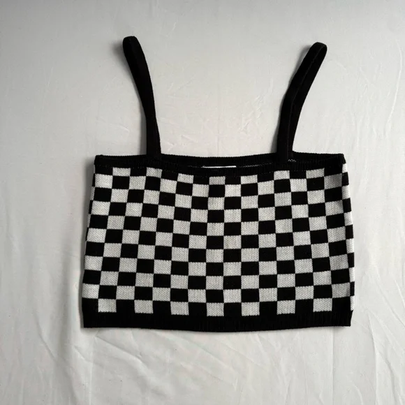 OAK + FORT Monochrome Checkered Knit Top - Picture 2 of 3